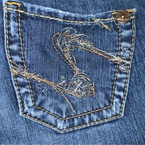 Silver Eden Women’s 28 Lowrise Blue Bootcut Faded Embroidered Pockets Denim